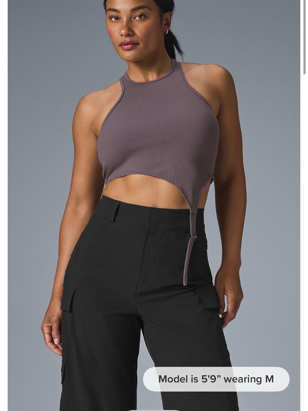 ALO Yoga Ribbed Cutout Halter Crop Top in Mauve Taupe